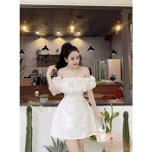 Váy dự tiệc trễ vai đính cườm Una