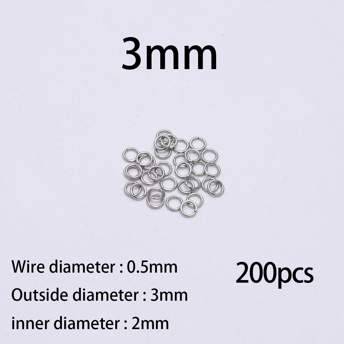 200 chiếc / gói 3mm-15mm Vòng làm bằng tay bằng thép không gỉ Đầu nối để làm đồ trang sức