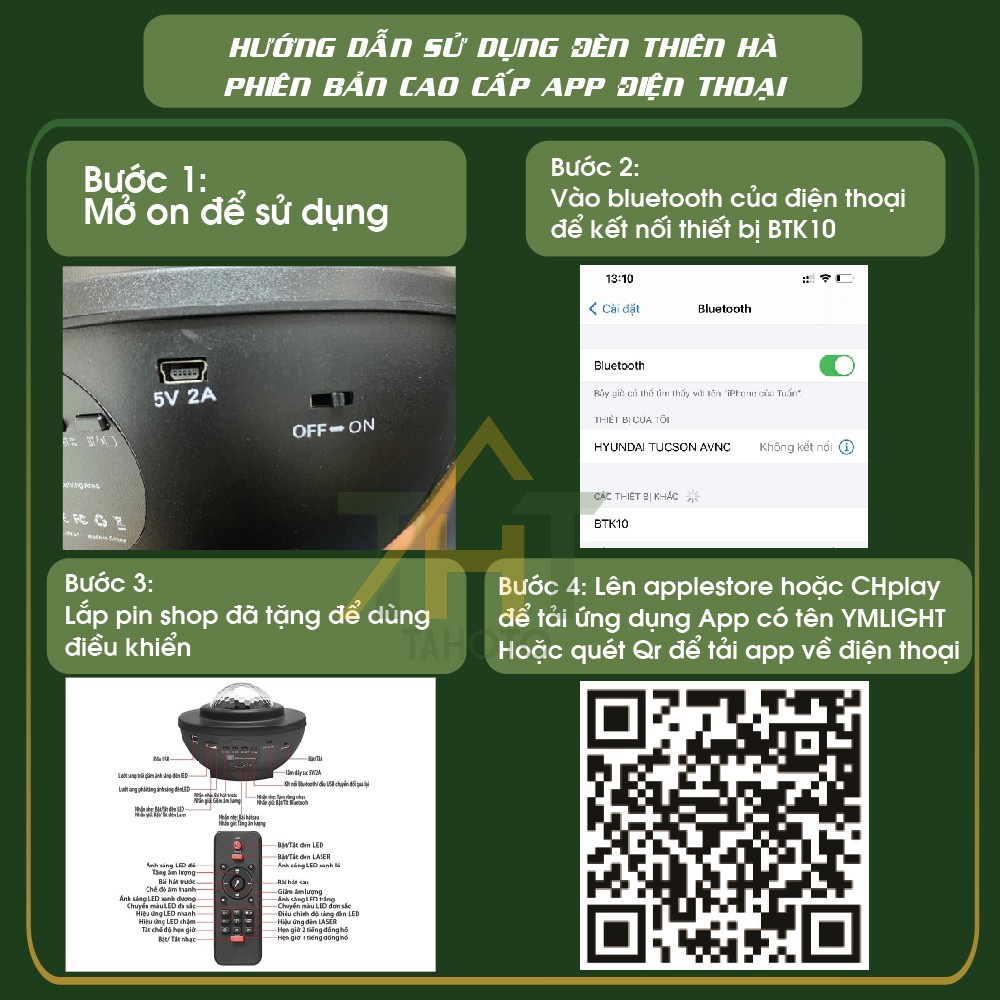 Đèn galaxy thiên hà loa bluetooth TAHOTO sử dụng trang trí phòng sân khấu phòng ngủ