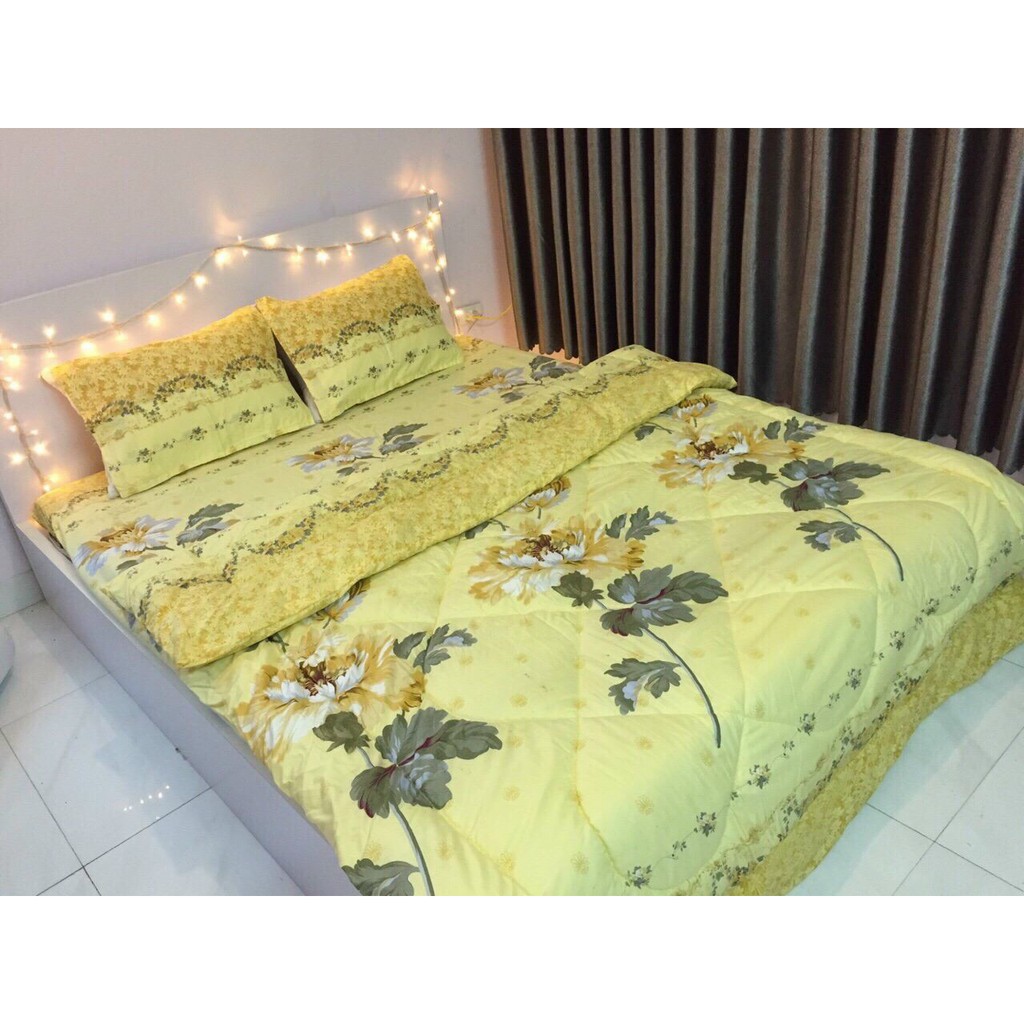 Trọn bộ 5 món chăn phao ga gối cotton poly nhập khẩu Hàn Quốc (gạt trái xem mẫu) size giường 1m8*2m