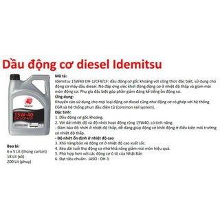 Dầu IDEMITSU DIESEL DH-1/CF-4/CF 15W40 5L