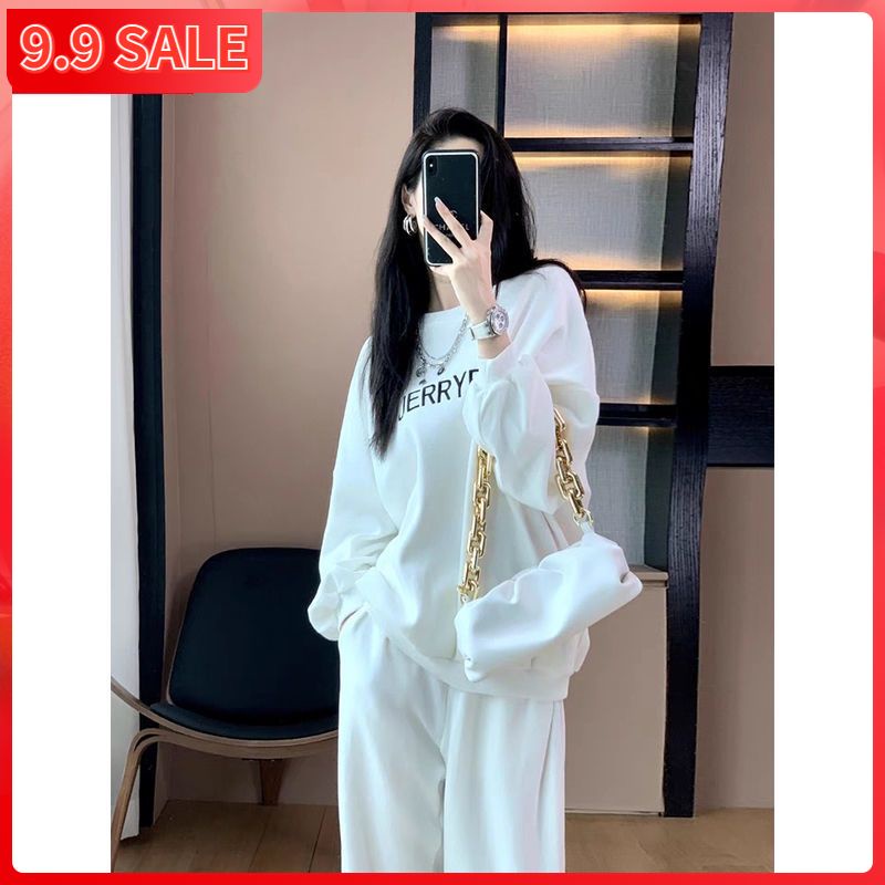 Set quần dài và áo sweater phối nhung thời trang cho nữ