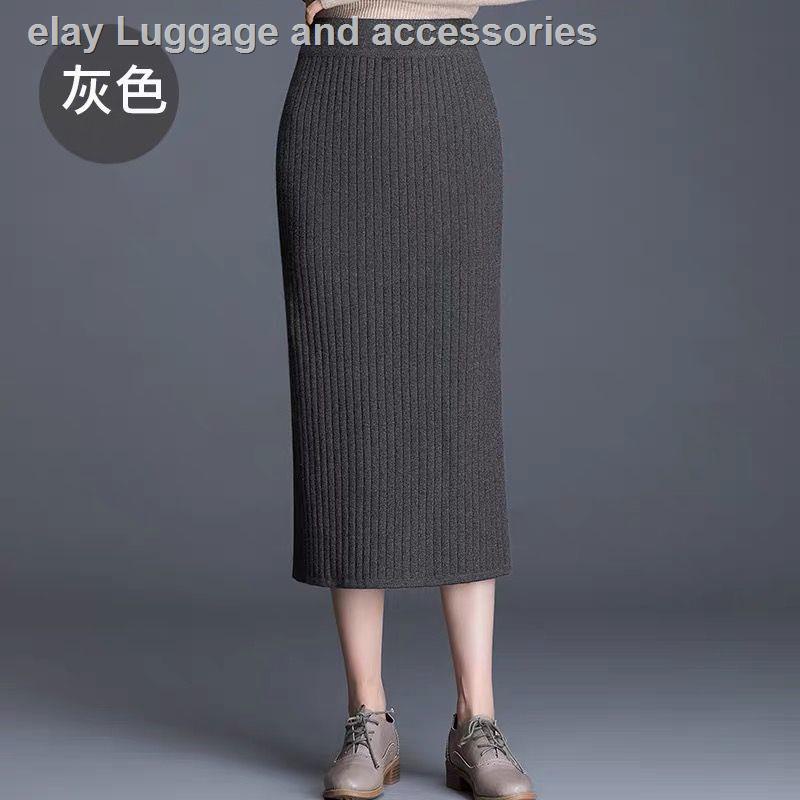 Chân váy len dày lưng cao xẻ tà phối lông thỏ thời trang thu đông