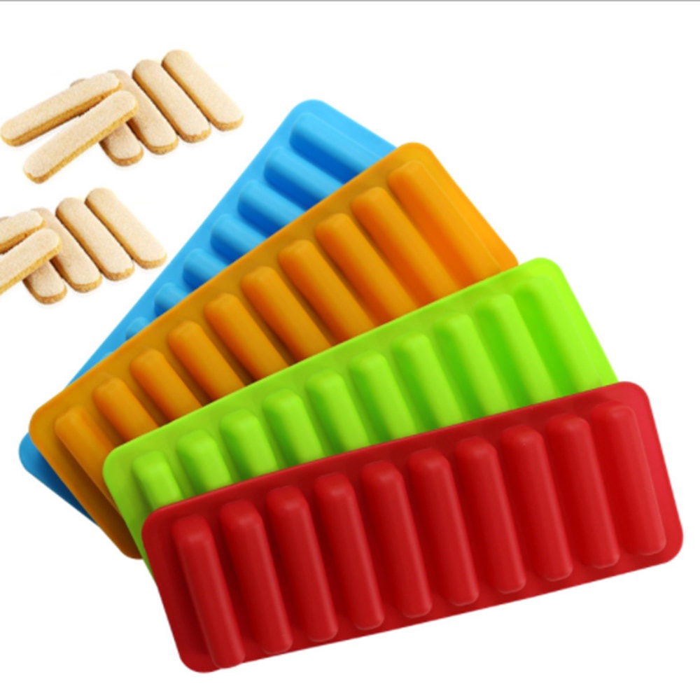 10 Lỗ Silicone Kem Moulds Dài Ngón Tay Cái Thanh Socola Khuôn Bánh Hình Thú Ổ Bánh Kẹo Khay Đá Dây Popsicle Bánh DIY