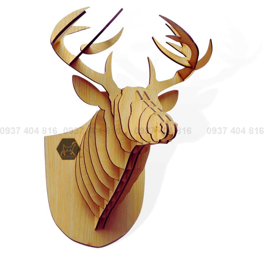 Đầu hươu treo tường phong thủy, trang trí phòng khách, phòng ngủ bằng gỗ Golden Deer cao cấp GD159