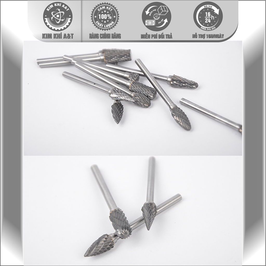Bộ 10 Mũi mài, khắc hợp kim, gỗ lũa cán 3mm cao cấp