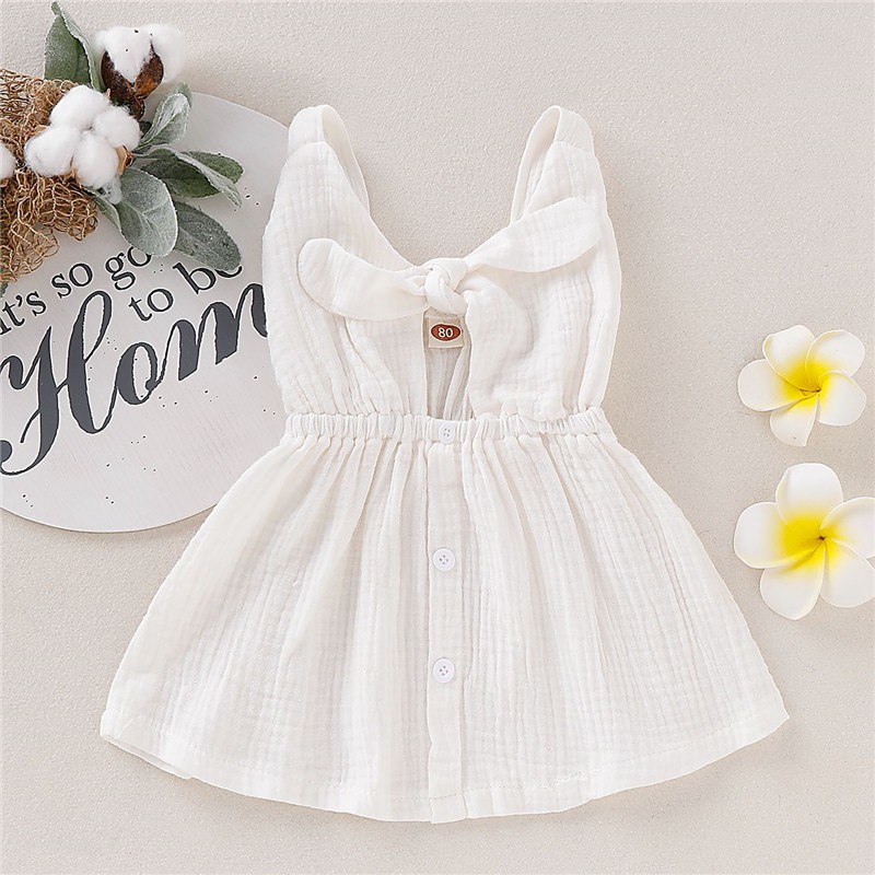 Đầm MIKRDOO cotton sát nách đính nơ thắt xinh xắn dành cho bé gái