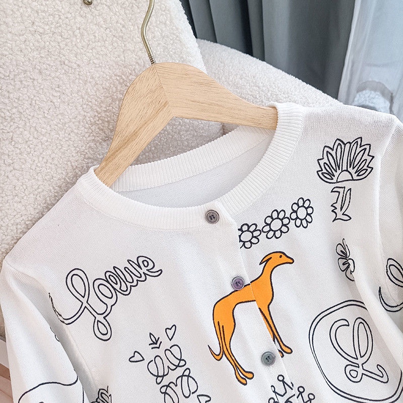 Áo Cardigan Dệt Kim Tay Dài Cổ Tròn Hoạ Tiết In Thời Trang Mùa Thu Cho Phái Nữ