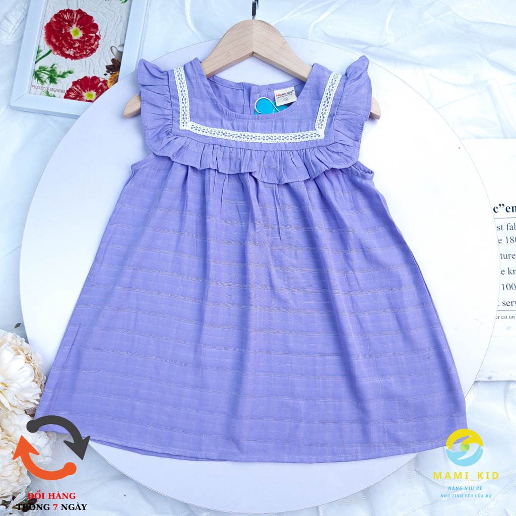 váy xinh cho bé gái 1-7 tuổi chất đũi Hàn phối ren siêu xinh, tay cánh tiên 12-25kg ,Mamikid