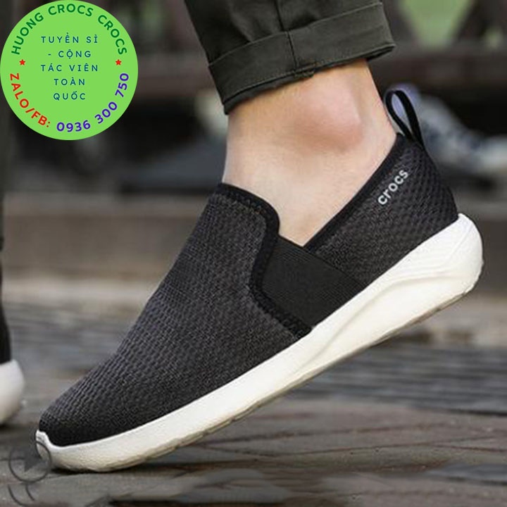 GIÀY LƯỜI CROCS VẢI LƯỚI LITERIDE SLIP ON CHO NAM MÀU ĐEN CHUẨN XỊN FULL BOX