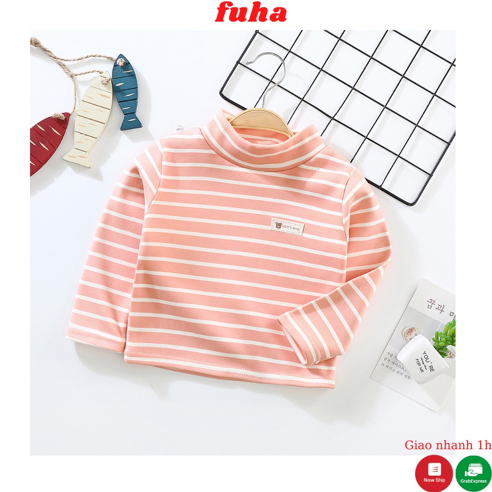 Áo cổ cao 3 phân lót lông cho bé hàng Quảng Châu, áo nỉ kẻ ngang cho bé trai bé gái từ 7kg đến 22kg