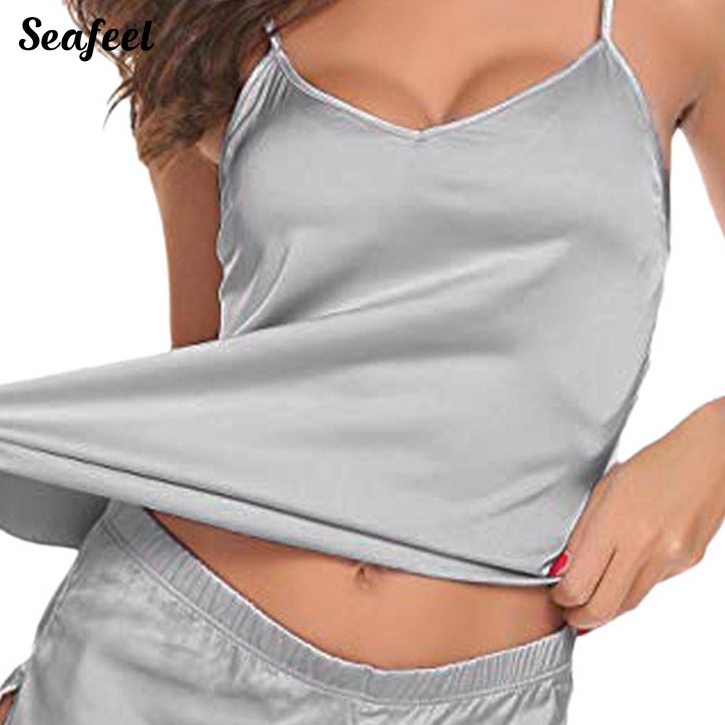 Bộ Đồ Ngủ Áo Hai Dây Kèm Quần Short Lưng Thun Cho Nữ