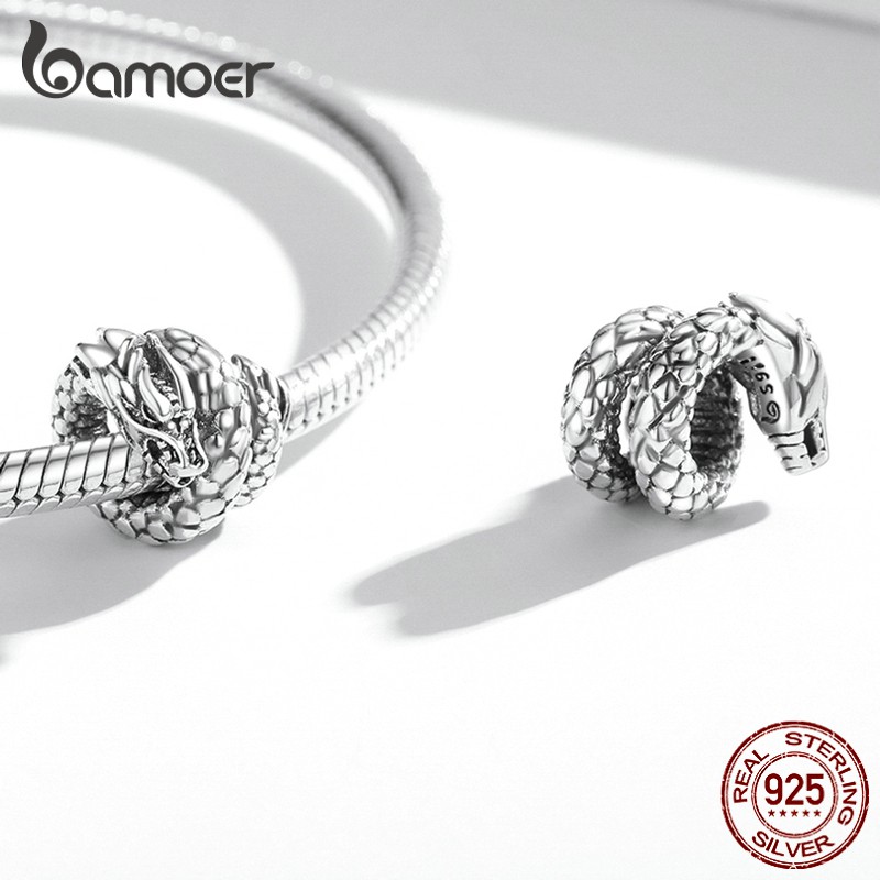 Vòng đeo tay BAMOER Bsc546 bạc thật 925 charm hình chú rồng đường kính 4.5mm thời trang diy