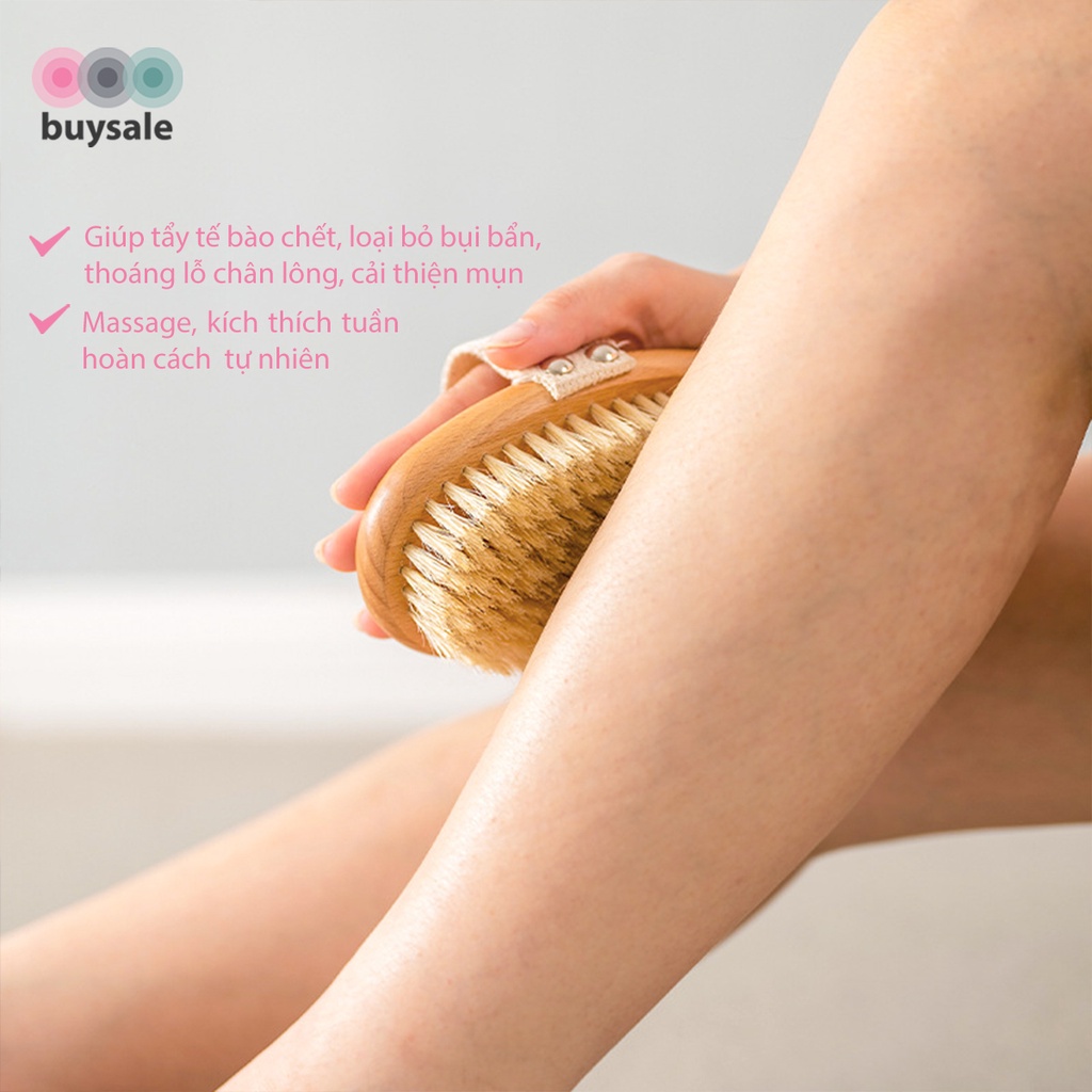 Bàn chải lông heo, cán gỗ sồi cao cấp dùng để massage để tế bào chết - BuySales - BSPK240