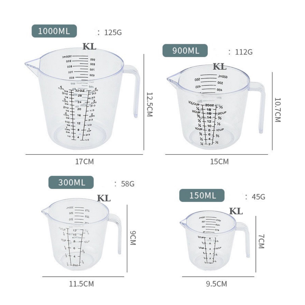 Ca, Ly Đong Chia Vạch Định Lượng 150ml Và 300ml