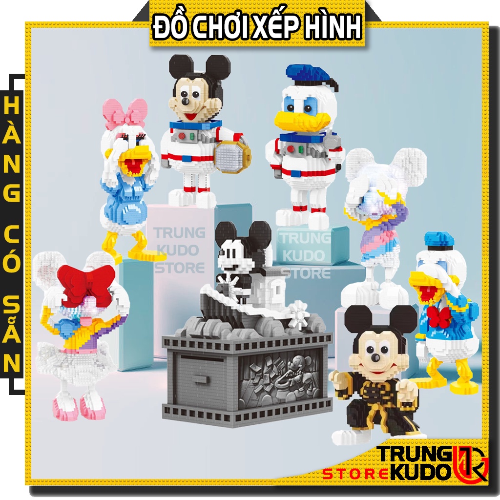 Mô hình Mickey và Vịt Donald có đèn dạng đồ chơi lắp ráp Chuột Mickey làm quà tặng đồ trang trí home