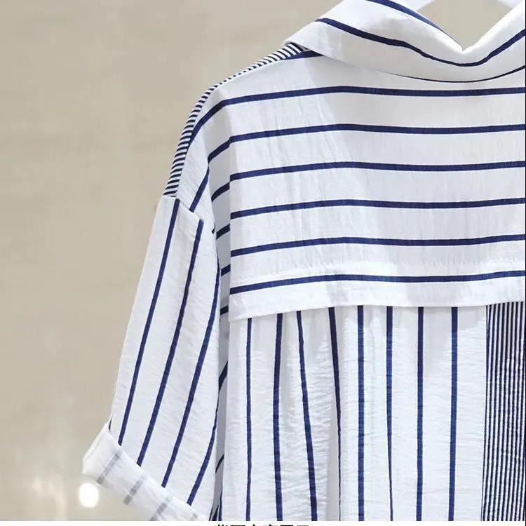 Áo Sơ Mi Ngắn Tay Họa Tiết Kẻ Sọc plus size Phong Cách Hàn Quốc Cho Nữ