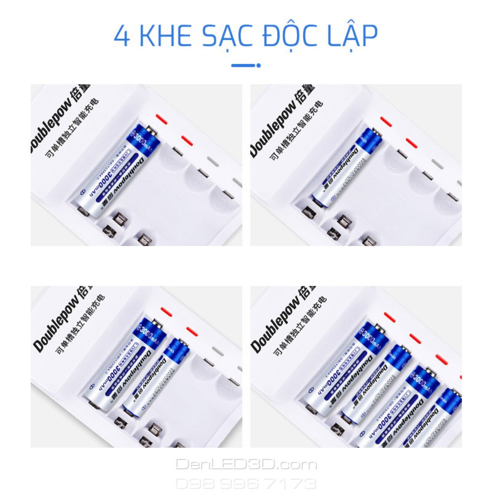 [Chính Hãng] Combo Sạc Tự Ngắt K11 Kèm 4 Pin Doublepow 3000Mah - Sạc Nhanh Có Đổi Màu Đèn BH 1 đổi 1