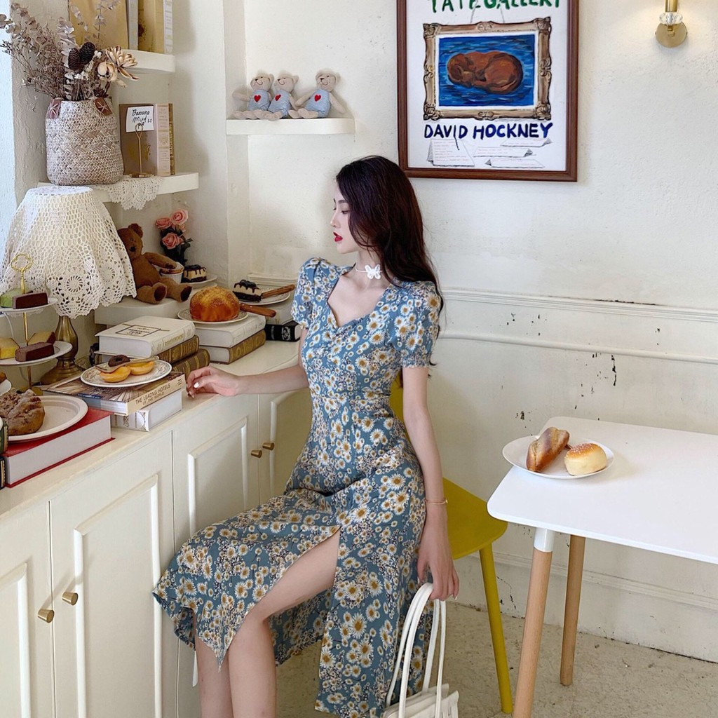 [Mã WARN60 hoàn 15% xu đơn 300k] Đầm Dáng Xòe Đáng Yêu | Đầm Hoa Xòe Cổ Lục Giác Tay Phồng Trend 2020 | BigBuy360 - bigbuy360.vn