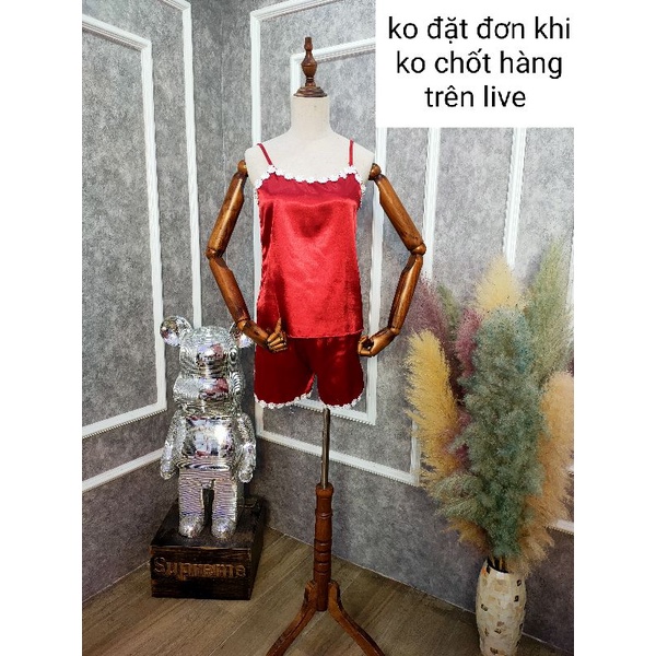 bộ hai dây ngủ lụa màu đỏ 2