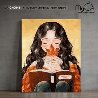 Tranh tự tô màu theo số sơn dầu số hóa Myart - Tranh cô gái nhỏ đọc sách CN0946