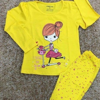 Bộ cotton dài tay size đại cho bé gái