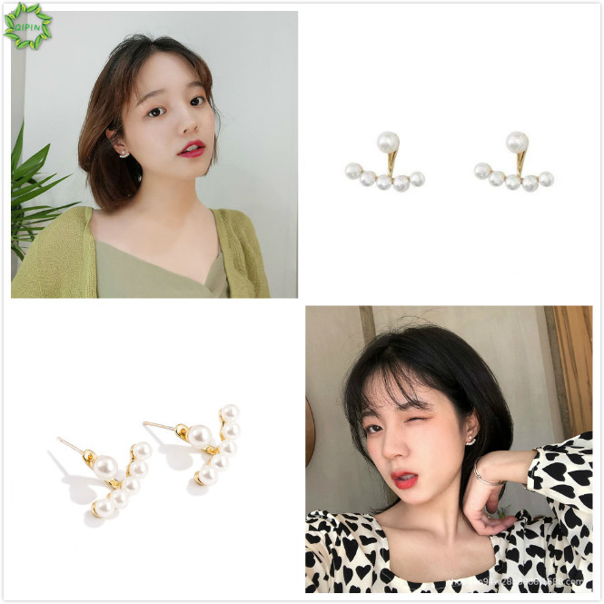 Đôi bông tai chốt bạc đính hạt ngọc trai giả đơn giản phong cách Hàn Quốc thời trang cho nữ