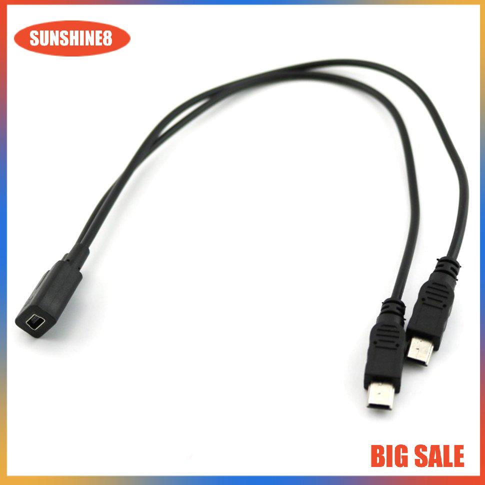 【SUN】1 to 2 Y Splitter Cable USB 2.0 Mini 5-Pin Female to Double 2 Male Converter