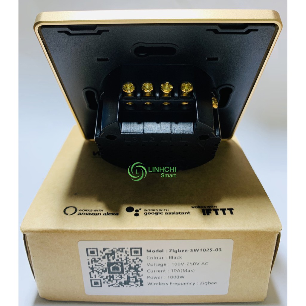 Công Tắc Cảm Ứng Điều Khiển Từ Xa TUYA ZIGBEE 1 2 3 4 Nút Ấn Viền Vàng Mặt Kính Cảm Ứng