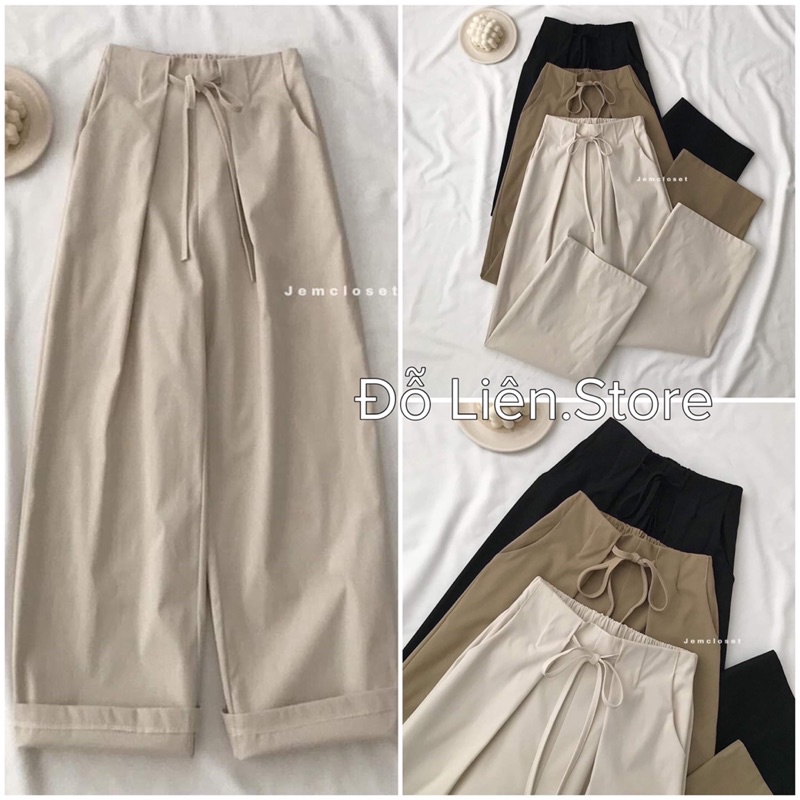 Quần kaki buộc dây nữ freesize, Quần vải ống xuông đủ màu from rộng Unisex (ảnh thật)