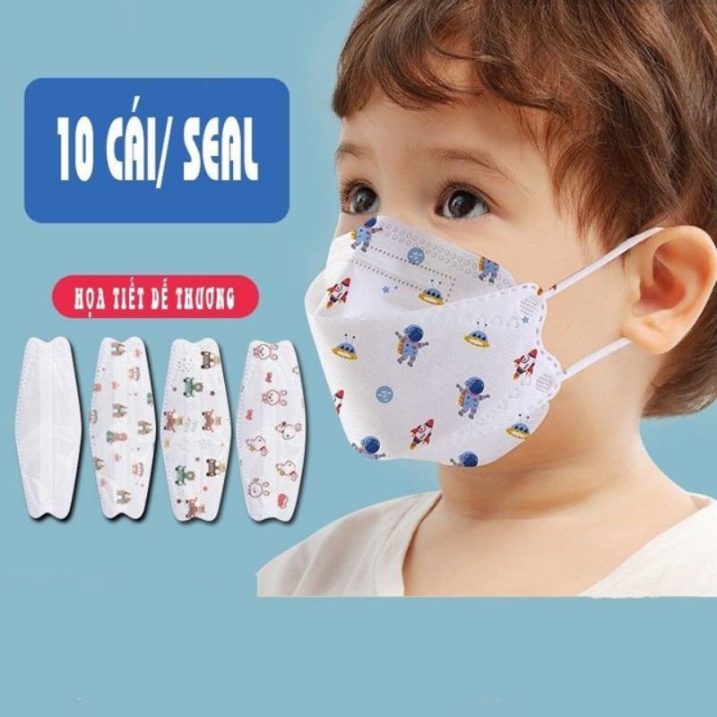 [Túi 10 chiếc] Khẩu trang kháng khuẩn cho trẻ em 3D KF94  hoạ tiết dễ thương phong cách Hàn Quốc