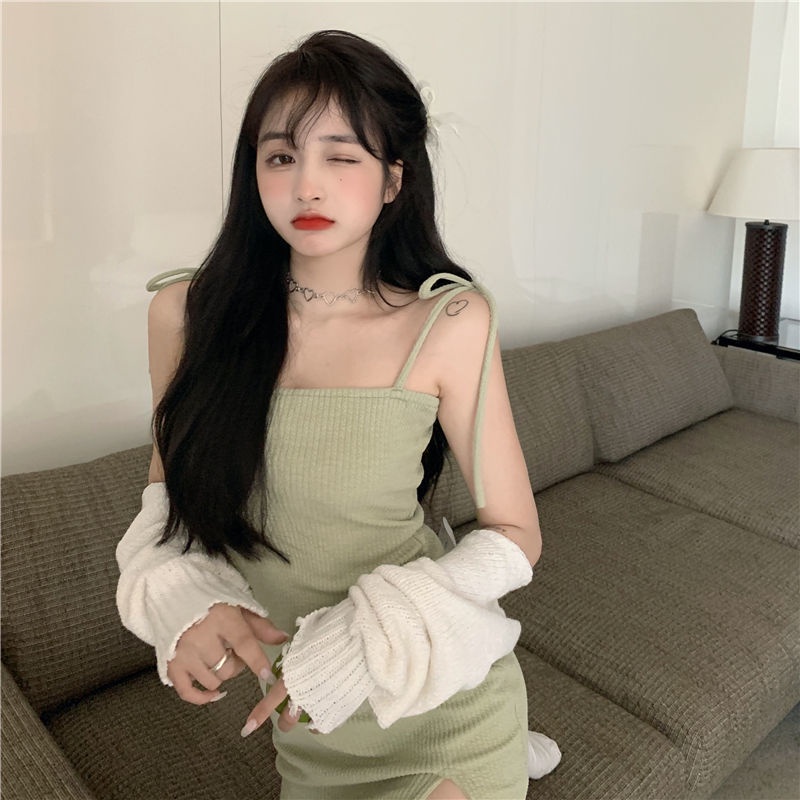 Đầm Ngắn Hai Dây Màu Xanh Lá Nhạt Thời Trang Mùa Hè Hàng Mới 2022 Dành Cho Bạn Nữ