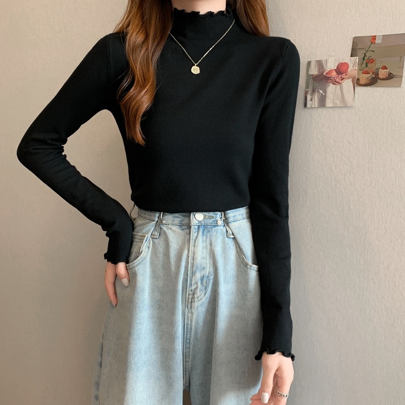 【Guimi】Áo len cổ lọ nữ Áo len dệt kim dài tay màu sắc | BigBuy360 - bigbuy360.vn