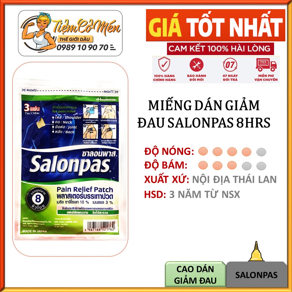 Miếng dán giảm đau Salonpas 8hrs - Pain Relief Patch - Hàng nội địa Thái Lan