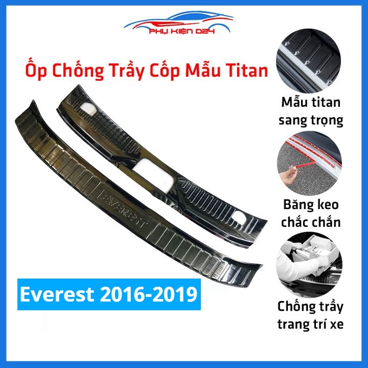 Ốp chống trầy cốp Everest 2016-2017-2018-2019 thép không gỉ vân titan bảo vệ xe chống va đập