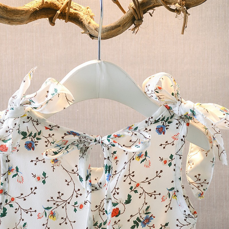 Đầm 2 dây in họa tiết hoa bằng cotton cho bé gái