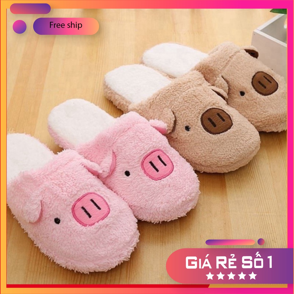 Dép Bông Hình Heo Đi Trong Nhà Siêu Cute 2 Màu Nâu, Hồng Size Từ 36-41