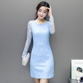 đầm ren kiểu dáng váy ôm ,cổ tròn,dài tay sang trọng ,có năm màu cơ bản