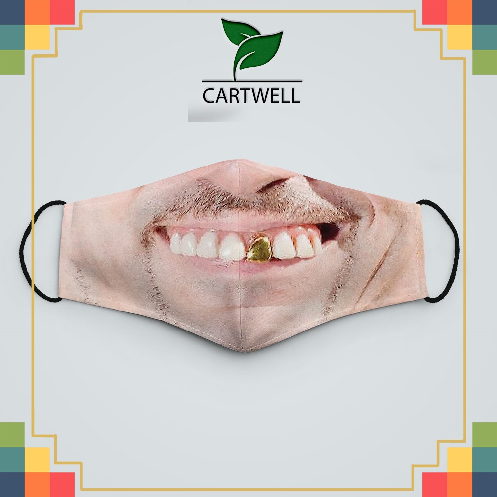 Khẩu trang in hình miệng Mặt Người_1217 CARTWELL vải poly cotton 100%, ngăn bụi, kháng khuẩn, bảo vệ toàn diện