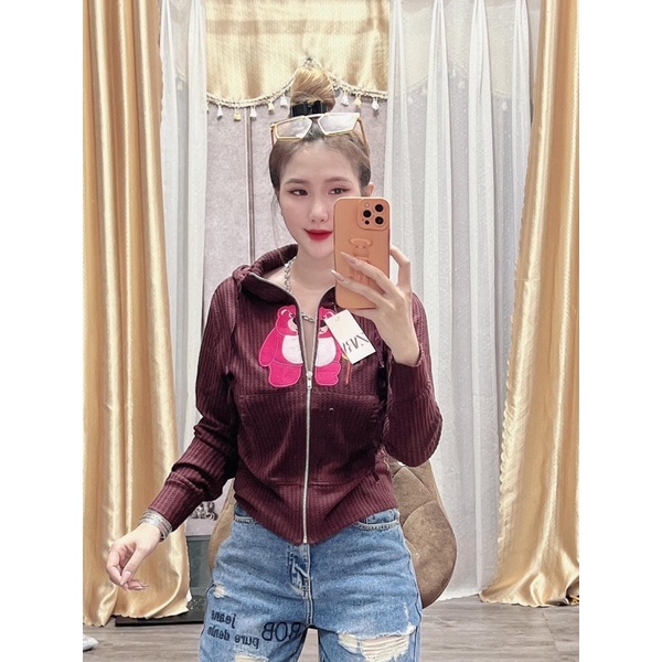 ❌Áo khoác gân thêu Loste siêu xinh luôn ạ Hình thật mẫu mặc 100%
