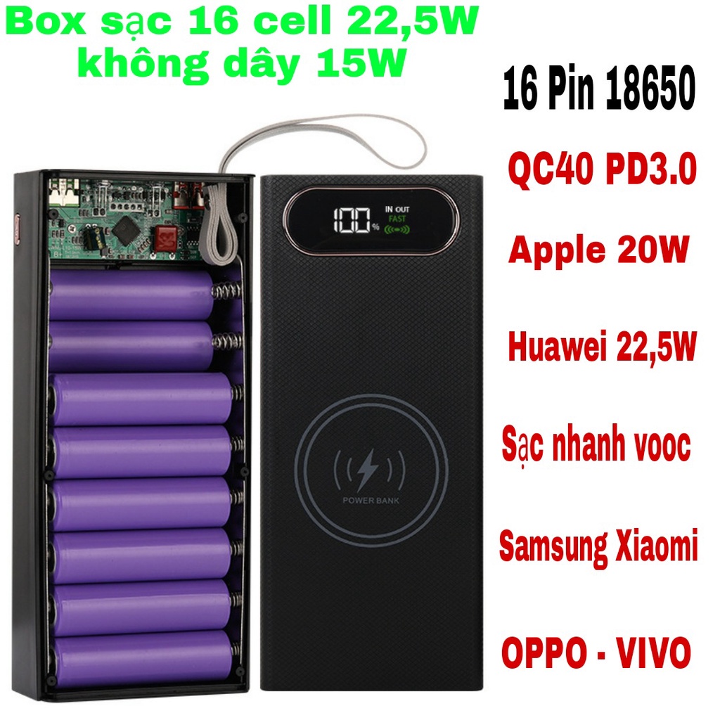 Box sạc dự phòng 16 cell không dây PD3.0.QC4.0 / 22,5W sạc nhanh