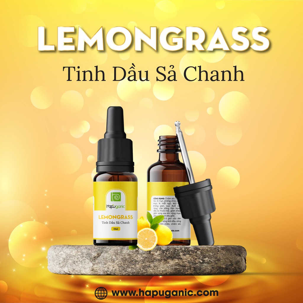 Tinh Dầu Sả Chanh HaPuganic Lemongrass 10ml thơm phòng đuổi muỗi