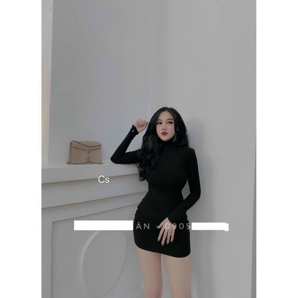 Đầm body thun gân cổ cao, tay dài, thiết kế đơn giản nhưng cực kì sang chảnh $#^%tn