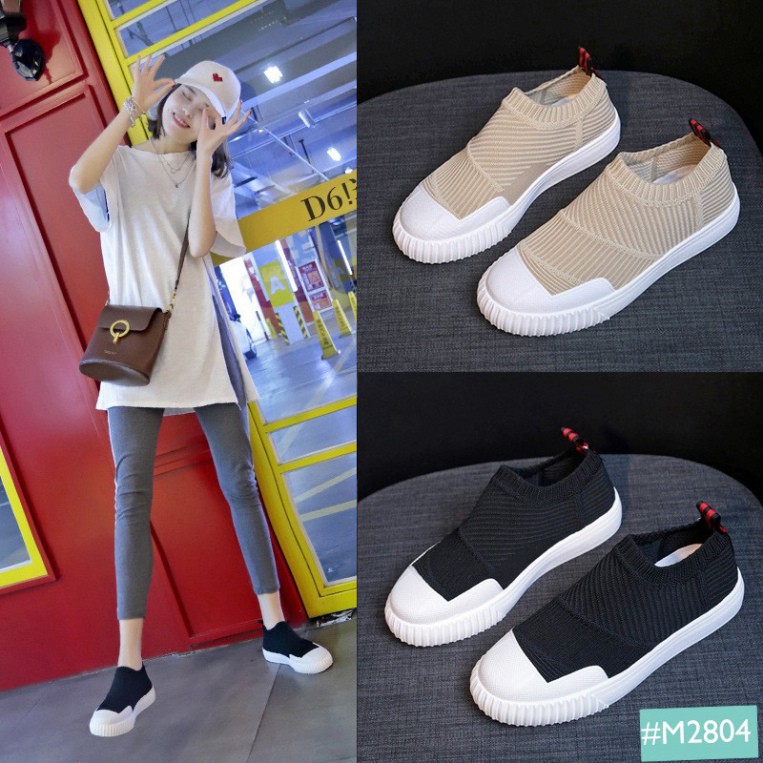 ( Hàng Đẹp ) Giày Lười Nữ Kiểu Dáng Thể Thao Cổ Chun MINSU M2804, Slip On Bata Sneaker Hàn Quốc Cổ Chun Cho Bạn Nữ Thích