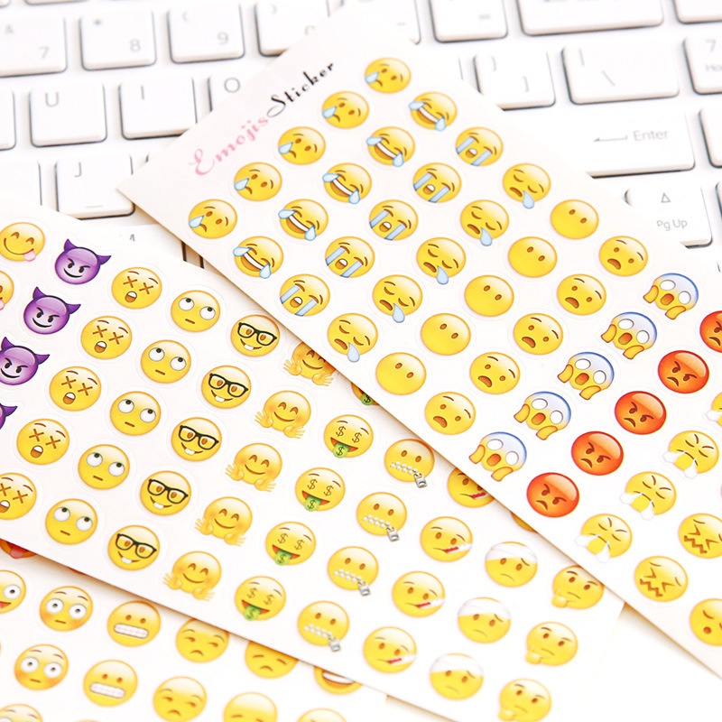 Sticker, hình dán Emoji đầy đủ cảm xúc trang trí set 12 tờ