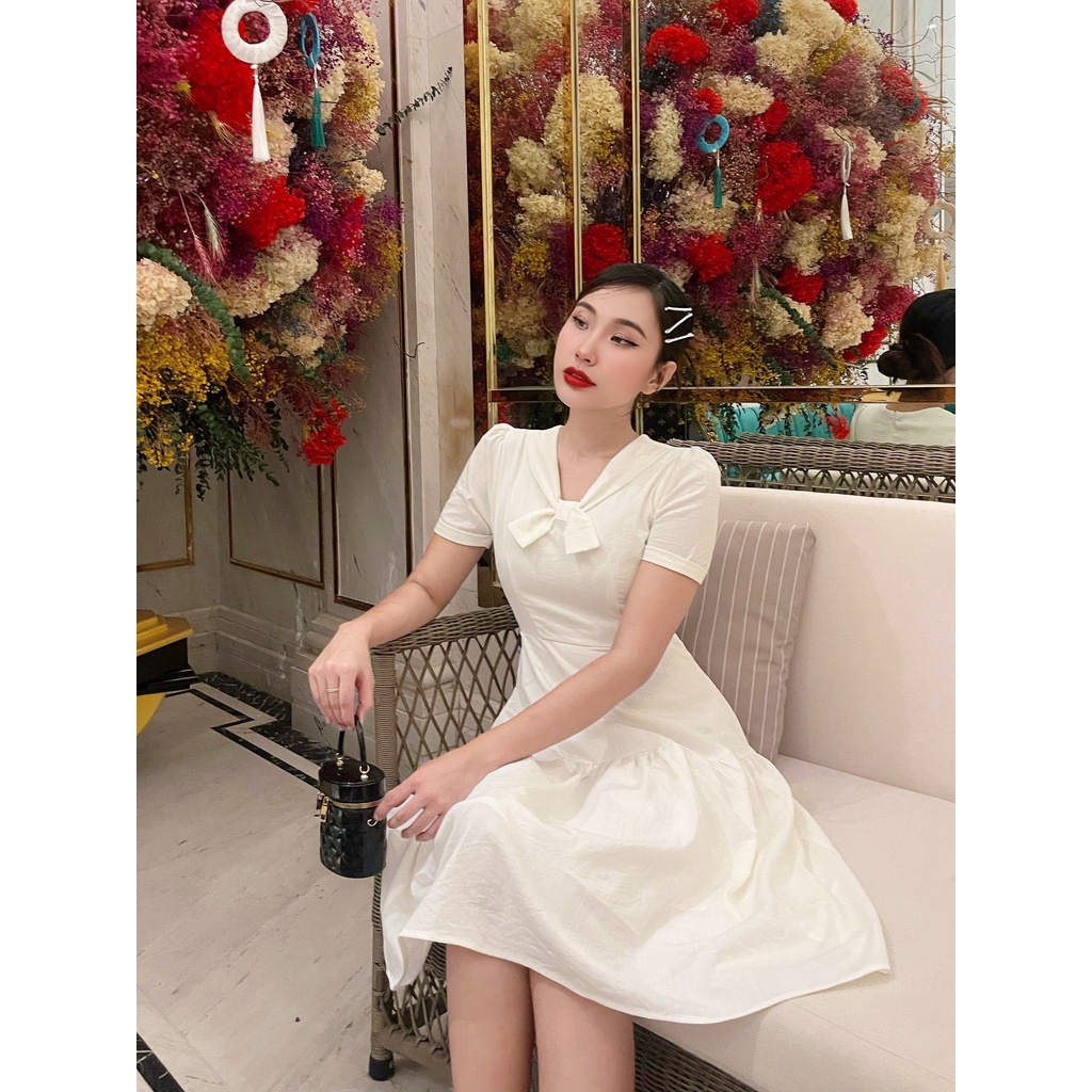 Đầm xòe đuôi cá cổ V phối nơ trẻ trung Felicity dress C495 Cin House