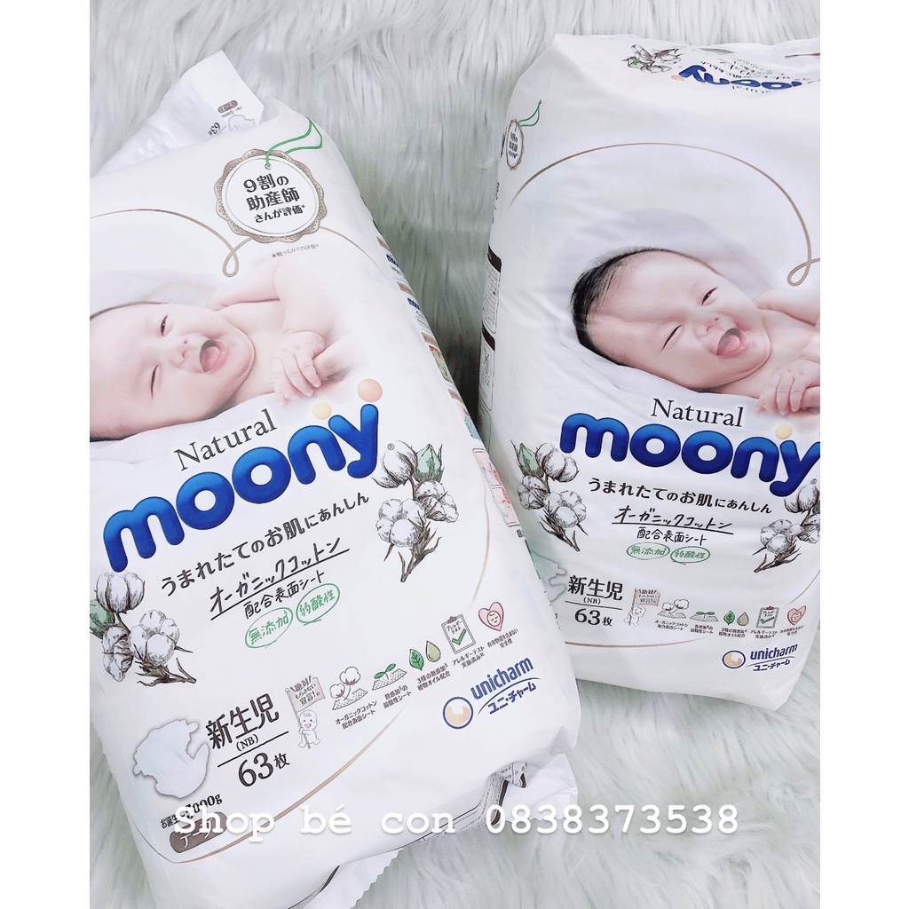 Bỉm - Tã dán Moony Natural size Newborn 62 miếng