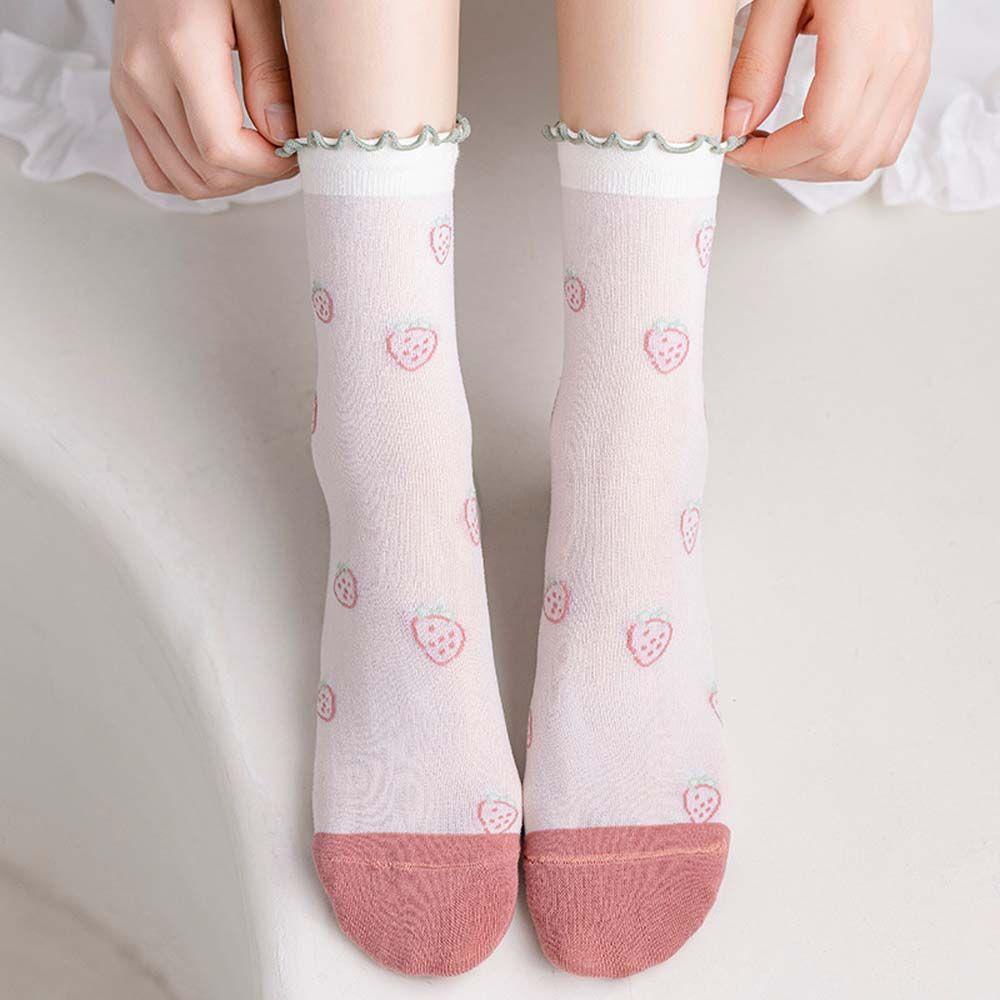 Vớ Thủy Tinh Siêu Mỏng Trong Suốt Họa Tiết Trái Cây Phong Cách Hàn Quốc Dễ Thương