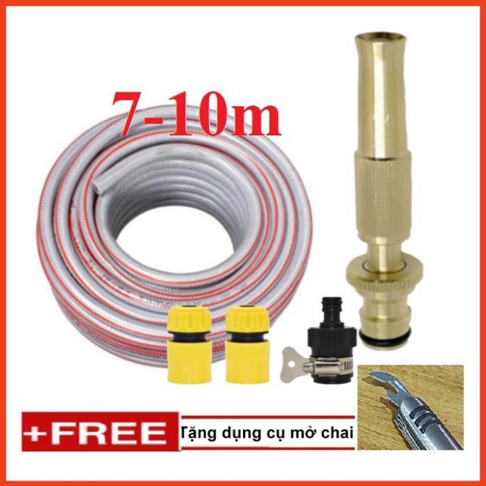 Bộ dây vòi xịt nước rửa xe, tưới cây . tăng áp 3 lần, loại 7m, 10m 206587 cút sập,nối đen + tặng mở chai