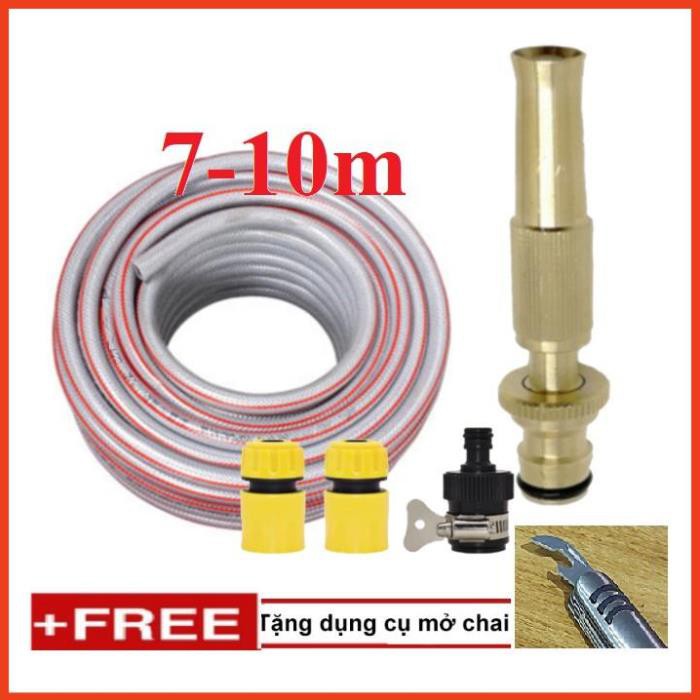 [FREE SHIP] Bộ dây vòi xịt nước rửa xe, tưới cây . tăng áp 3 lần, loại 7m, 10m 206587 cút sập,nối đen + tặng mở chai